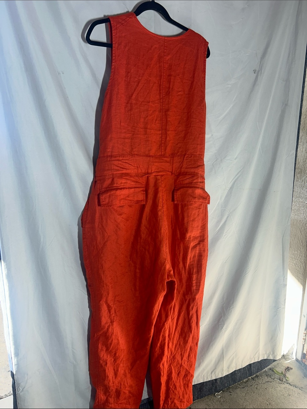 Donna Karan Bright Orange Sleeveless Linen Jumpsuit